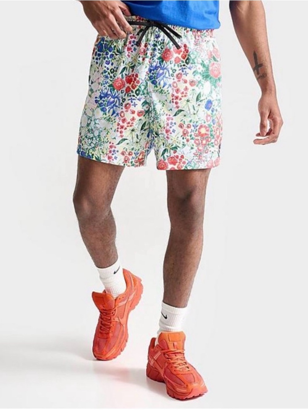Nike Men's Floral Athletic Shorts - White with Red, Blue, Green Accents